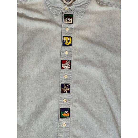 LOONEY TUNES Acme Clothing Denim Button Down Collared Shirt Size Men's Large - Picture 3 of 6